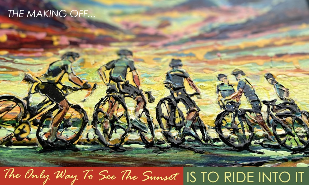 Cyclists Riding Into Sunset – The Process Of Painting in 4 Steps